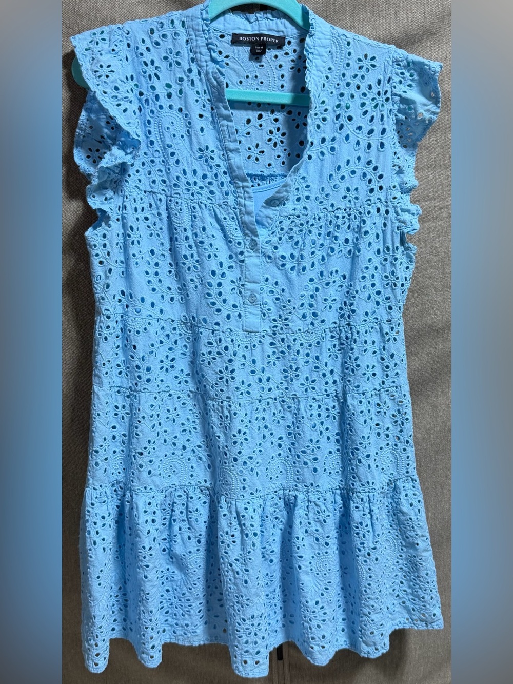 Boston Proper Broderie Mini Dress w/Slip in Light Blue M